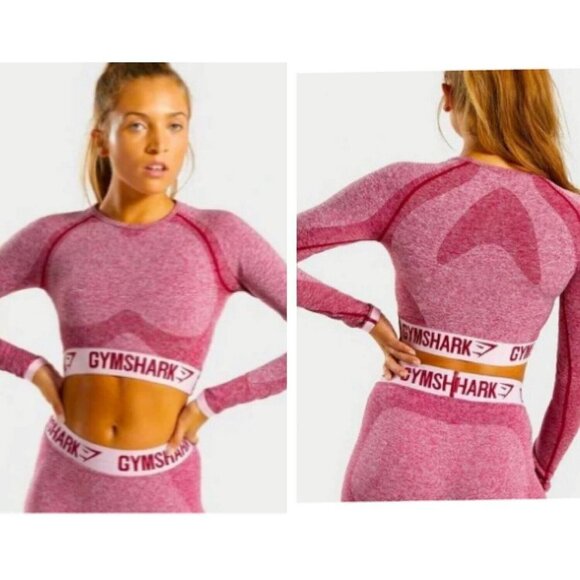 Gymshark Flex Long Sleeve Crop Top - Beet Marl/chalk Pink Size Small - Picture 1 of 10